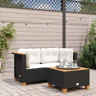 vidaXL Garten-Ecksofas mit Kissen 2 Stk. Schwarz Poly Rattan