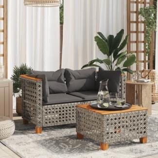 vidaXL Garten-Ecksofas mit Kissen 2 Stk. Grau Poly Rattan