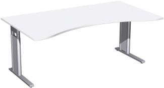 Schreibtisch 'C Fuß Pro' Ergonomieform, höhenverstellbar, 180x100cm, Weiß / Silber