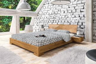 Bett Bento 3 Sonderlänge 90x190 Wildeiche massiv mit Holzkopfteil und Holzbeine
