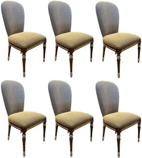 Casa Padrino Luxus Barock Esszimmer Stuhl Set Grau / Braun / Silber 52 x 55 x H. 100 cm - Barock Küchen Stühle 6er Set - Esszimmer Möbel im Barockstil