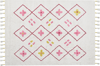 Kinderteppich Baumwolle weiß rosa 160 x 230 cm geometrisches Muster Kurzflor CAVUS