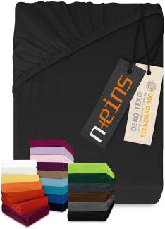 npluseins klassisches Jersey Spannbetttuch - vielen Farben + Größen - 100% Baumwolle 159. 192, 200 x 220 cm, schwarz