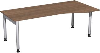 PC-Schreibtisch '4 Fuß Pro' rechts, höhenverstellbar, 200x100cm, Nussbaum / Silber