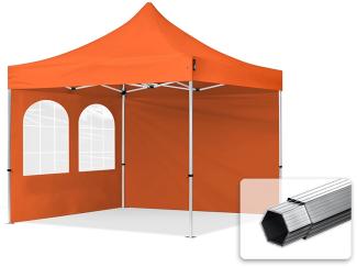 3x3 m Faltpavillon PROFESSIONAL Alu 40mm, Seitenteile mit Sprossenfenstern, orange