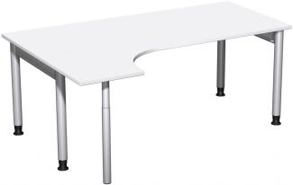 PC-Schreibtisch '4 Fuß Pro' links, höhenverstellbar, 180x120cm, Weiß / Silber