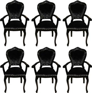 Casa Padrino Luxus Barock Esszimmer Set Schwarz / Schwarz 60 x 47 x H. 99 cm - 6 handgefertigte Esszimmerstühle mit Armlehnen - Barock Esszimmermöbel