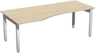 PC-Schreibtisch '4 Fuß Pro Quadrat' links höhenverstellbar, 200x100x68-86cm, Ahorn / Silber