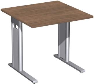 Schreibtisch 'C Fuß Pro', feste Höhe 80x80cm, Nussbaum / Silber