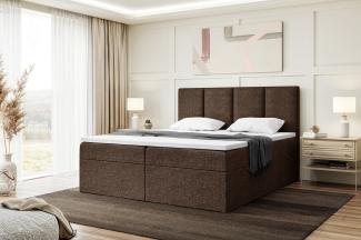 MEBLINI Boxspringbett CRISTIANO 180x200 cm mit Bettkasten - H4/Braun Webstoff Polsterbett - Doppelbett mit Topper & Taschenfederkern-Matratze