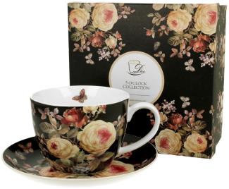 DUO FLORAL Jumbobecher 470 ml WARDA mit Untertasse, New Bone China Porzellan