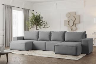 Wohnlandschaft U-Form Sofa ESTELLE mit Schlaffunktion in Stoff Opera Velvet Grau