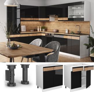 Vicco Schubunterschrank Küchenschrank Küchenmöbel Fame-Line Weiß Schwarz Eiche 80 cm modern Hochglanz