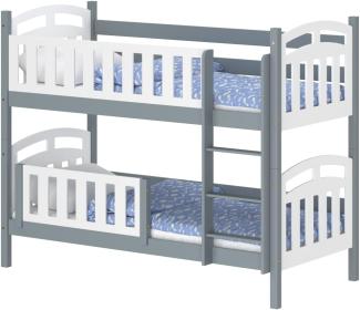 WNM Group Kinderbett mit Rausfallschutz Suzie - aus Massivholz - Hochbett für Mädchen und Jungen - Absturzsicherung Hochbett - Kinderhochbetten 180x90 cm - Grau