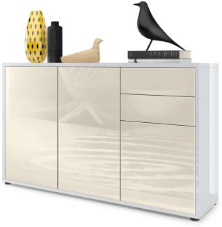 Vladon Sideboard Ben V3, Kommode mit 3 Türen und 2 Schubladen, Weiß Hochglanz/Creme Hochglanz (117 x 74 x 36 cm)