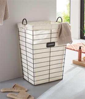 Wäschekorb "Laundry" aus Metall in matt schwarz, mit Canvas Stoffeinsatz, 61 cm hoch, Wäschesammler, Wäschebox