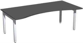 Schreibtisch '4 Fuß Pro Quadrat' Ergonomieform höhenverstellbar, 200x100x68-86cm, Graphit / Silber