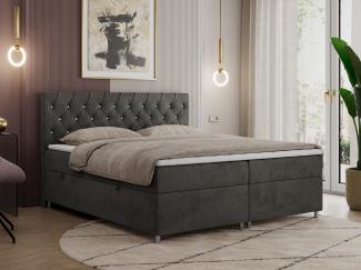 Boxspringbett Doppelbett Polsterbett Kunstlederbett mit Bettkasten - ROMA - 180x200cm - Dunkelgrau Velours - H3