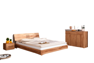 Bett Bento 17 Sonderlänge 80x220 Kernbuche massiv Holzkopfteil und Holzbeine