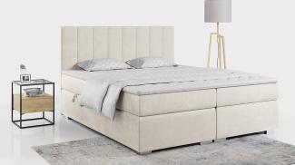 Boxspringbett mit 2 Bettkästen, Matratze und Topper, Polsterbett - ALLY - 180x200cm - Beige Velours - H3