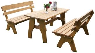 Gartengarnitur Sitzgruppe Tisch Bank 3-teilig, aus Kiefernholz massiv hellbraun, 150 cm