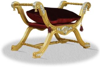 Casa Padrino Barock Sitzhocker Gold Rot Silber - Luxus Kreuzhocker