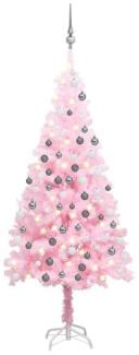 vidaXL Künstlicher Weihnachtsbaum mit LEDs & Kugeln Rosa 150 cm PVC, Mit Beleuchtung [3077670]