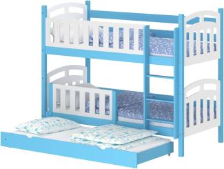 WNM Group Kinderbett Ausziehbar mit Rausfallschutz Suzie - aus Massivholz - Hochbett für Mädchen und Jungen - Absturzsicherung Ausziehbett - Kinderhochbetten 200x90 / 190x90 cm - Blau