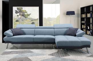 Sofa HWC-H92, Couch Ecksofa L-Form 3-Sitzer, Liegefläche 300cm ~ rechts, blau-grau