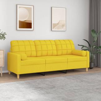 vidaXL 3-Sitzer-Sofa mit Zierkissen Hellgelb 180 cm Stoff