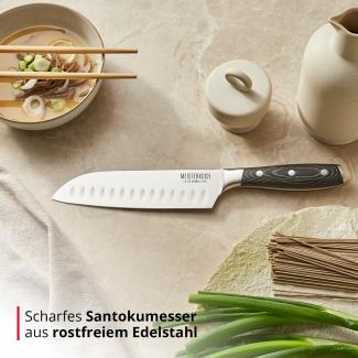 Meisterkoch Santokumesser Messer Küchenmesser | 17,5 cm Klinge aus rostfreiem deutschen Edelstahl | ergonomischer Micarta-Griff mit Fingerschutz, 3-fach vernietet