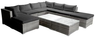 BRAST Gartenmöbel Lounge Sofa Couch Set Wellness Grau Poly-Rattan für 7 Personen