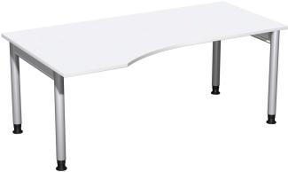 PC-Schreibtisch '4 Fuß Pro' links, höhenverstellbar, 180x100cm, Weiß / Silber