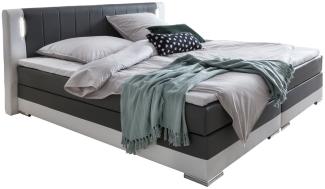 Bett Boxspringbett mit LED, grau/ weiß Polyurethan, 200 x 200 cm