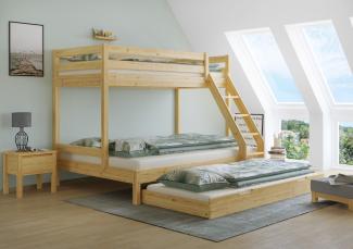 Doppel-Etagenbett 140x200 und 90x200 Erwachsenen-Stockbett Kiefer Massivholz natur V-60. 18-09-14Rollrost. Matratze und Gästebettkasten inkl.