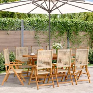 Gartenstuhl Verstellbar 8 Stk. Beige Poly Rattan Massivholz 3214528