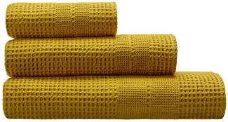 Cotonea Waffelpikee-Handtücher aus Bio Baumwolle | Duschtuch 70x140 cm | curry
