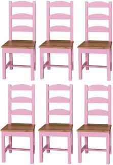 Casa Padrino Landhausstil Esszimmer Stuhl Set 48 x 41 x H. 93 cm - Massivholz Küchen Stühle 6er Set - Esszimmer Möbel im Landhausstil rosa / naturfarben