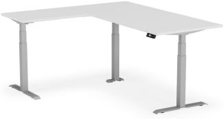 elektrisch höhenverstellbarer Schreibtisch L-SHAPE 200 x 170 x 60 - 90 cm - Gestell Grau, Platte Weiss