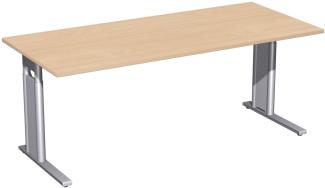Schreibtisch 'C Fuß Pro' höhenverstellbar, 180x80cm, Buche / Silber
