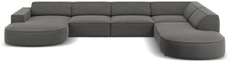 Micadoni 7-Sitzer Samtstoff Panorama Ecke rechts Sofa Jodie | Bezug Light Grey | Beinfarbe Black Plastic