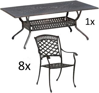 Inko 9-teilige Sitzgruppe Alu-Guss bronze Tisch 215x107x74 cm cm mit 8 Sesseln Tisch 215x107 cm mit 8x Sessel Urban