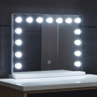 Aquamarin® 'Hollywood' Spiegel mit Beleuchtung, 3 Lichtfarben, Dimmbar, Touch, und 15 LED Leuchten, 58 x 43 cm