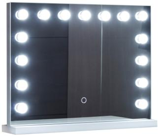 Aquamarin® 'Hollywood' Spiegel mit Beleuchtung, 3 Lichtfarben, Dimmbar, Touch, und 15 LED Leuchten, 58 x 43 cm