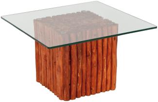 Teak Couchtisch NICO Braun inkl. Glasplatte ca. 70x70cm Wohnzimmertisch Tisch