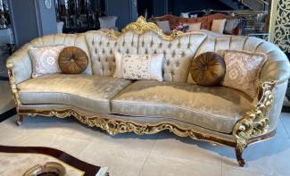 Casa Padrino Luxus Barock Sofa Silber / Braun / Gold - Prunkvolles Barockstil Wohnzimmer Sofa