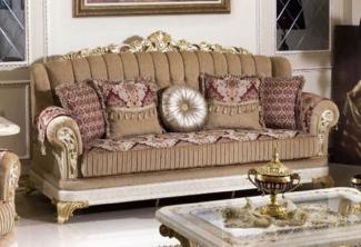 Casa Padrino Luxus Barock Sofa Braun / Bordeauxrot / Weiß / Gold - Prunkvolles Wohnzimmer Sofa mit elegantem Muster - Luxus Wohnzimmer Möbel im Barockstil - Barock Möbel - Barock Einrichtung