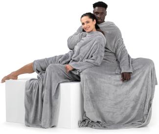 DecoKing Decke mit Ärmeln Geschenke für Frauen und Männer 170x200 cm Silber Microfaser TV Decke Kuscheldecke Weich Lazy