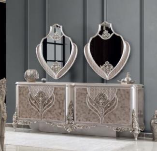 Casa Padrino Luxus Barock Möbel Set Silber - 1 Sideboard & 2 Spiegel - Handgefertigte Möbel im Barockstil - Edel & Prunkvoll