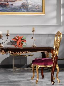 Casa Padrino Luxus Barock Esszimmer Stuhl Set Lila / Gold 59 x 61 x H. 116 cm - Prunkvolles Küchen Stühle 6er Set - Barock Esszimmer Möbel